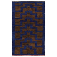 Vintage Turkish Tulu Rug, Marineblau und Braun Geometrisches Muster - Rug & Kilim