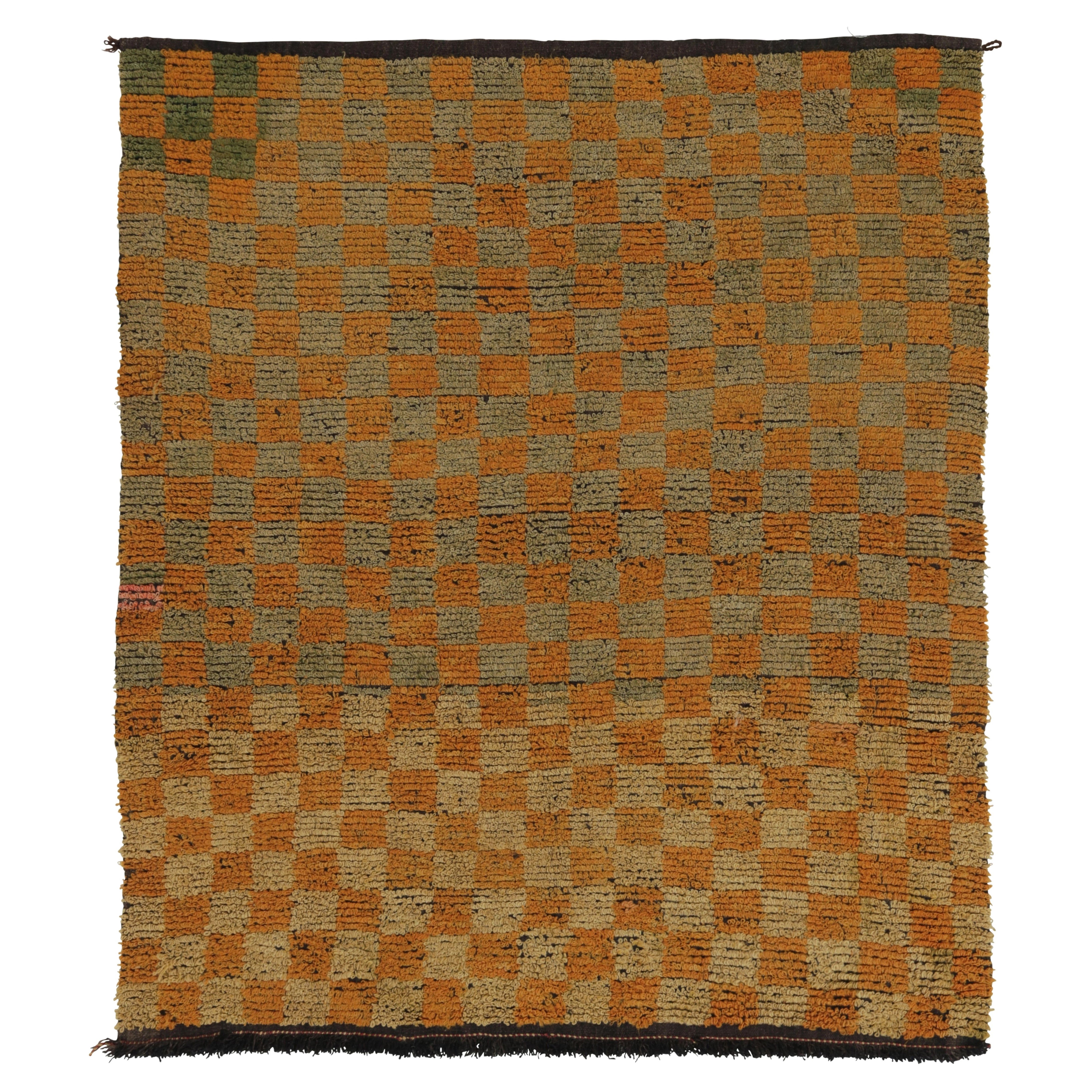 Vintage Turkish Tulu Rug, Orange and Green Checkered Pattern - Rug 
Kilim For Sale