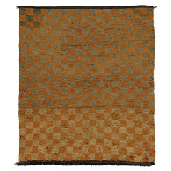 Vintage Turkish Tulu Rug, Orange and Green Checkered Pattern - Rug & Kilim