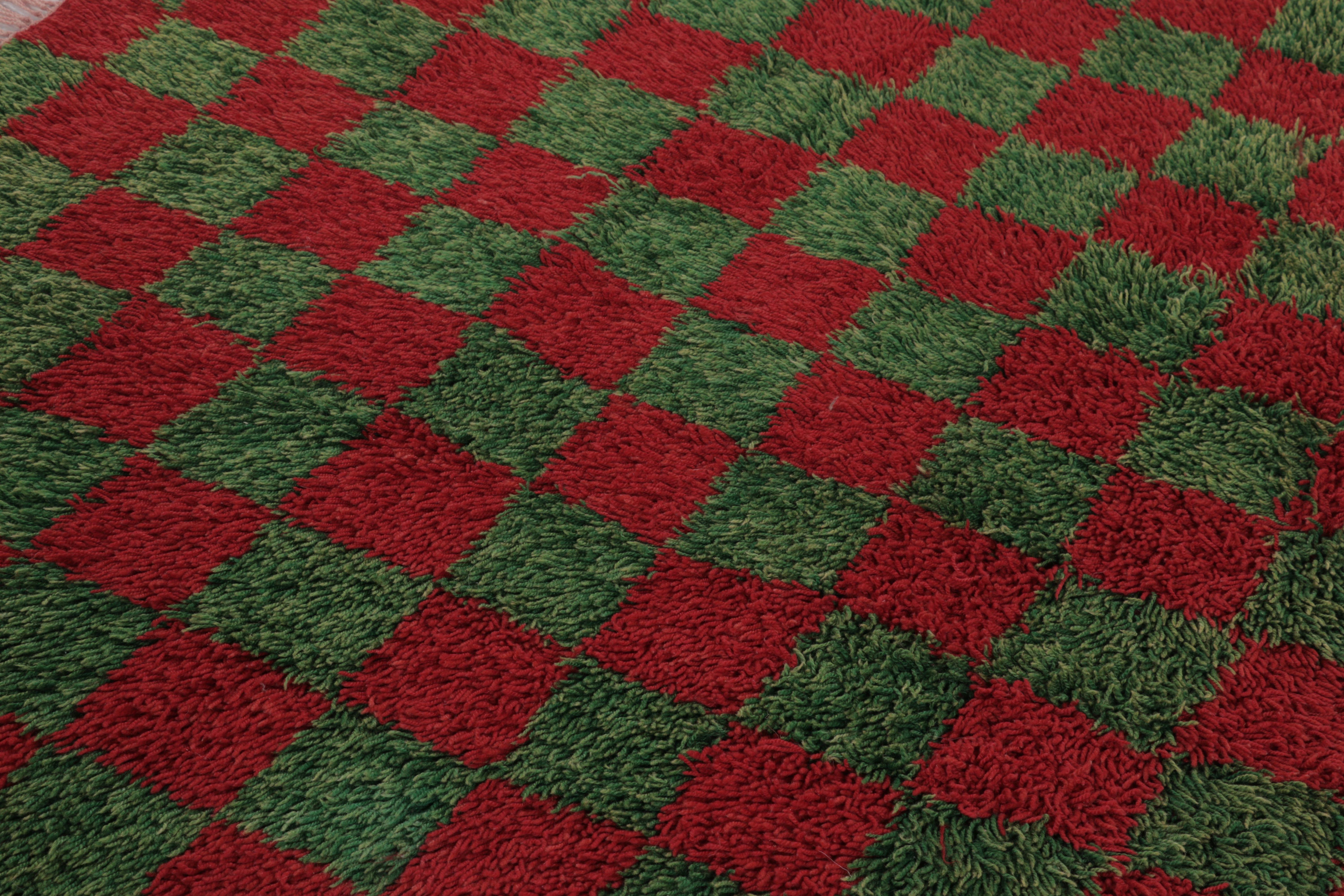 Turc Tapis Tulu turc vintage, motif en damier rouge et vert - Rug & Kilim en vente