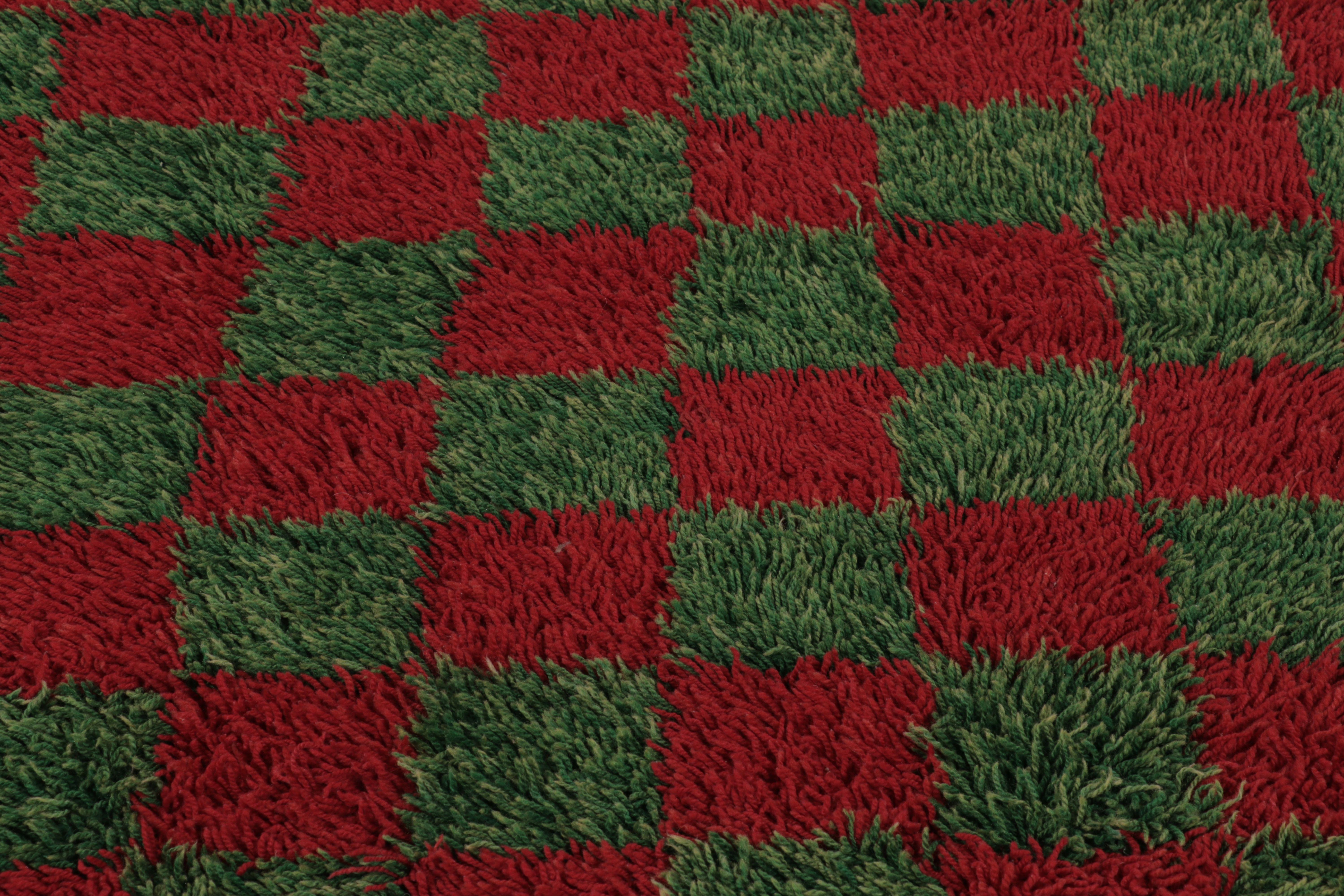 Noué à la main Tapis Tulu turc vintage, motif en damier rouge et vert - Rug & Kilim en vente