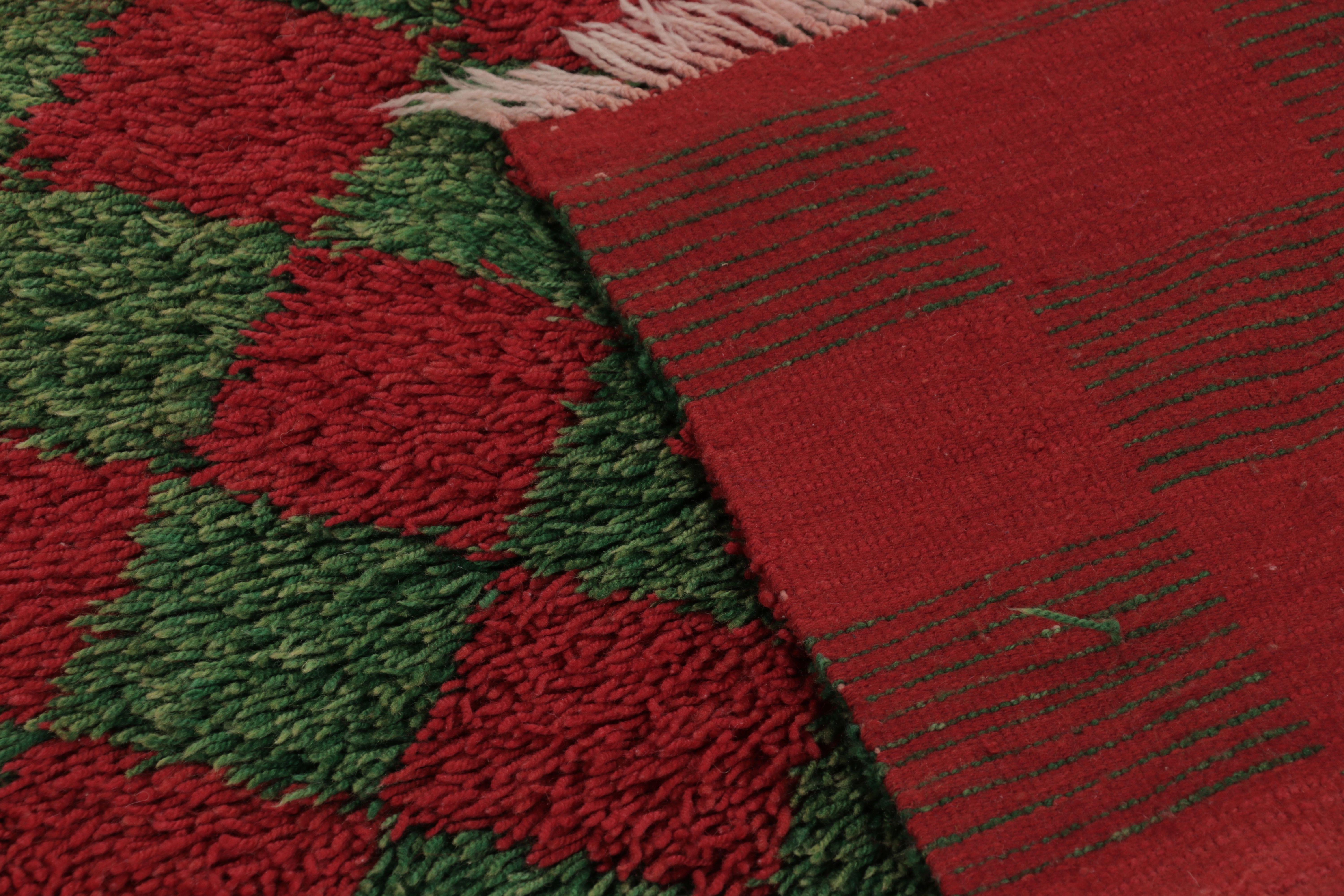 Laine Tapis Tulu turc vintage, motif en damier rouge et vert - Rug & Kilim en vente