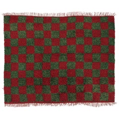 Vintage Turkish Tulu Rug, Red and Green Checkered Pattern - Rug & Kilim
