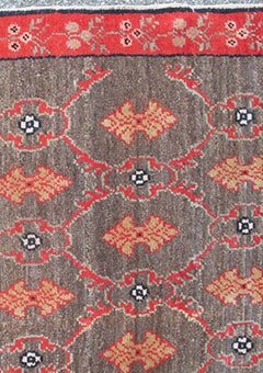 Vintage Turkish Tulu Rug with Repeating Botanical Motifs in Coral on Gray Field