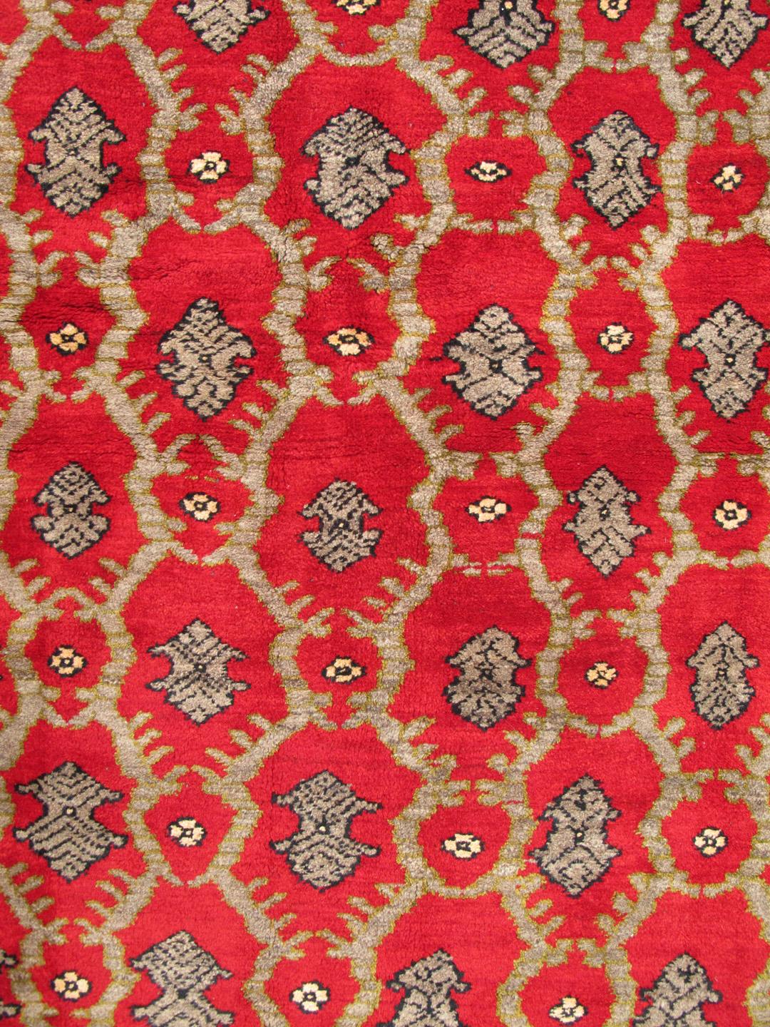 Hand-Knotted Vintage Turkish Tulu Rug with a Modern Design in Red Background For Sale