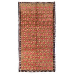Türkischer Tulu-Teppich mit modernem Design und Poinsettia-Blumenmuster, Vintage