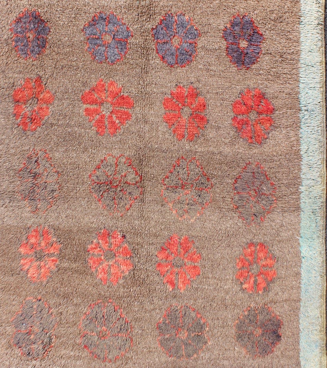 Vintage Turkish Tulu Rug with All-Over Floral Design and Ice Blue Border In Excellent Condition In Atlanta, GA
