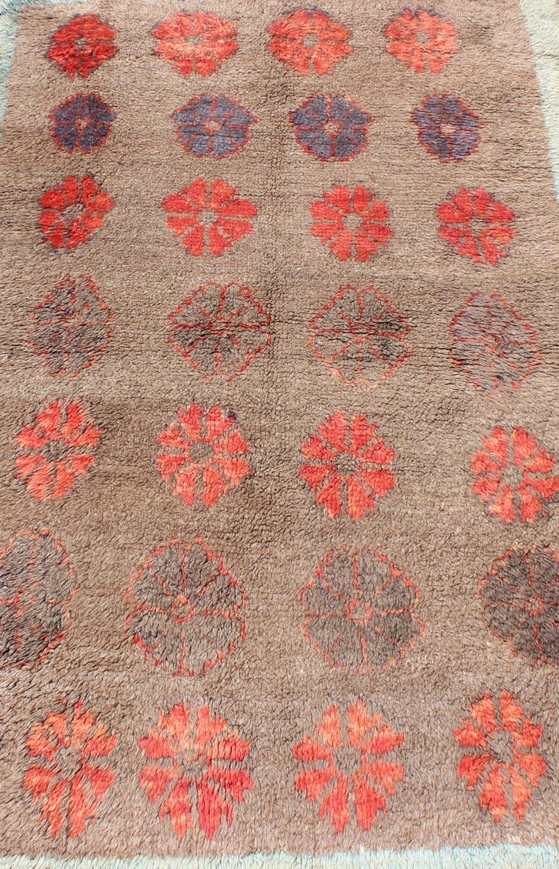 Vintage Turkish Tulu Rug with All-Over Floral Design and Ice Blue Border 3