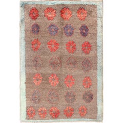 Vintage Turkish Tulu Rug with All-Over Floral Design and Ice Blue Border