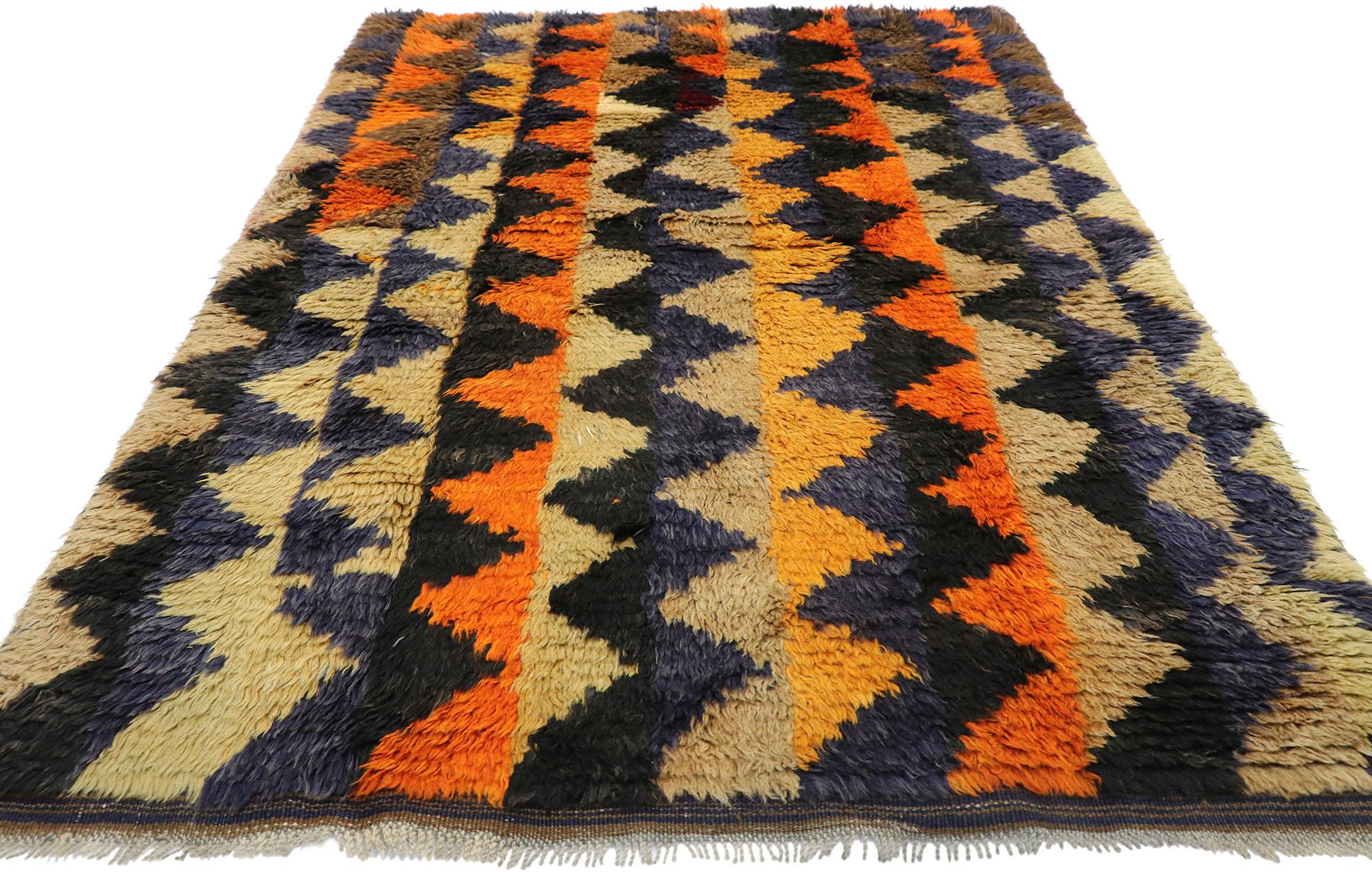 Hand-Knotted Vintage Turkish Tulu Rug with Bold Art Deco Style For Sale