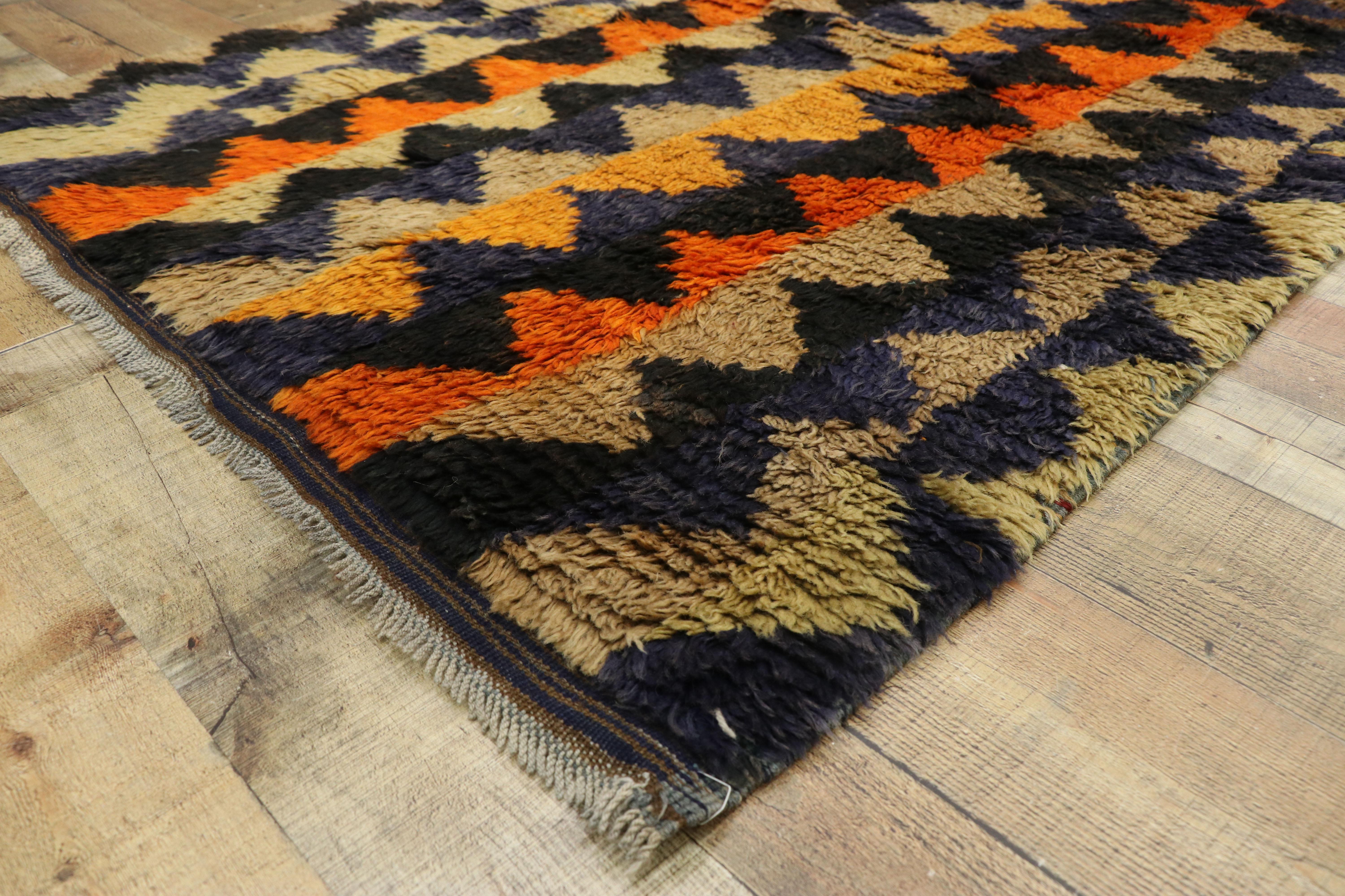 Wool Vintage Turkish Tulu Rug with Bold Art Deco Style For Sale