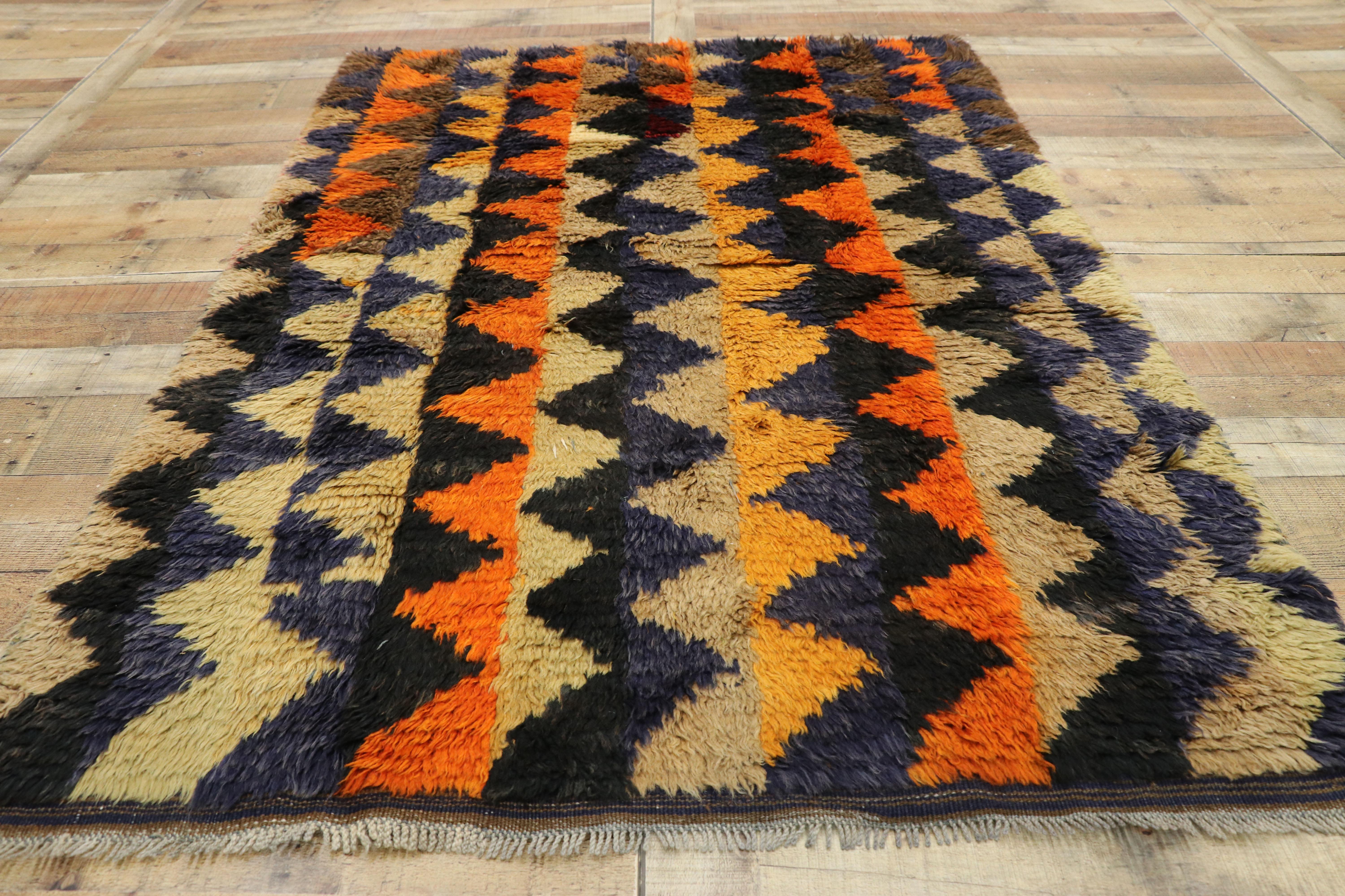 Vintage Turkish Tulu Rug with Bold Art Deco Style For Sale 1