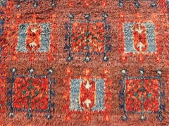 Vintage Turkish Tulu Rug with Bold Red Field and Blue Geometric Motifs