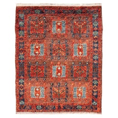 Vintage Turkish Tulu Rug with Bold Red Field and Blue Geometric Motifs