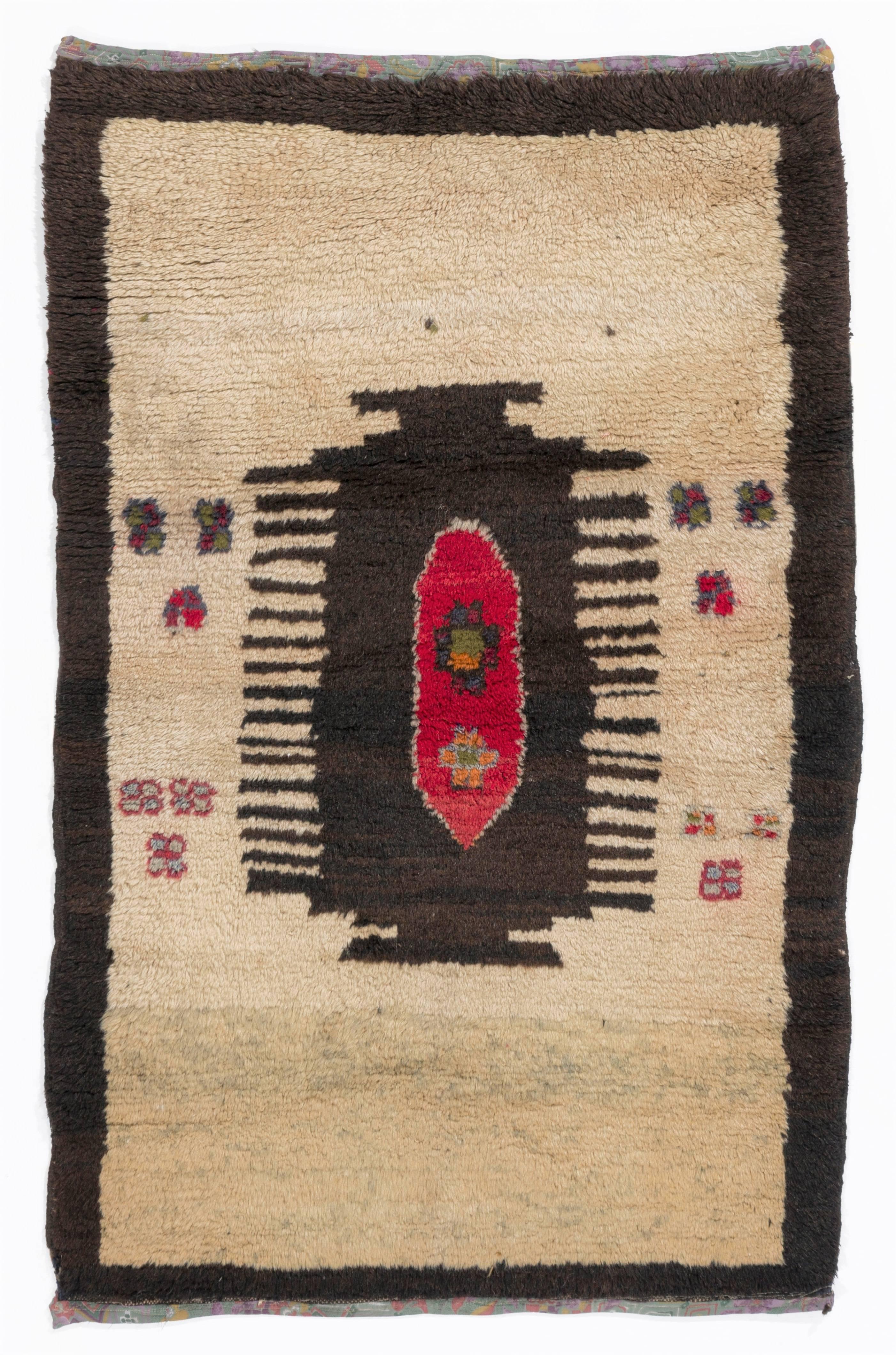 Hand-Knotted Vintage Turkish Tulu Rug with Comb Design