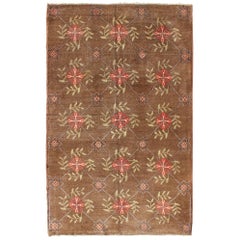 Vintage Turkish Tulu Rug with Latticework and Flower Wreaths in Green and Red