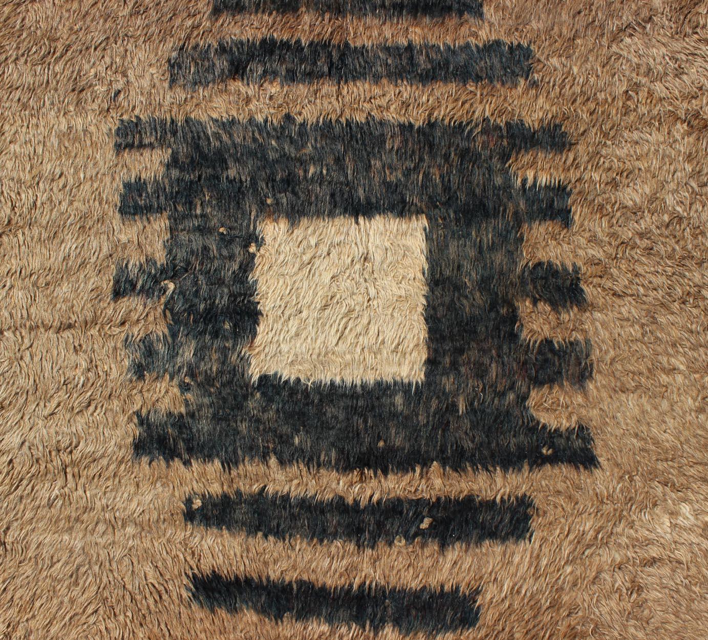 20th Century Vintage Turkish Tulu Rug with Modern Geometric Medallion in Sand and Charcoal