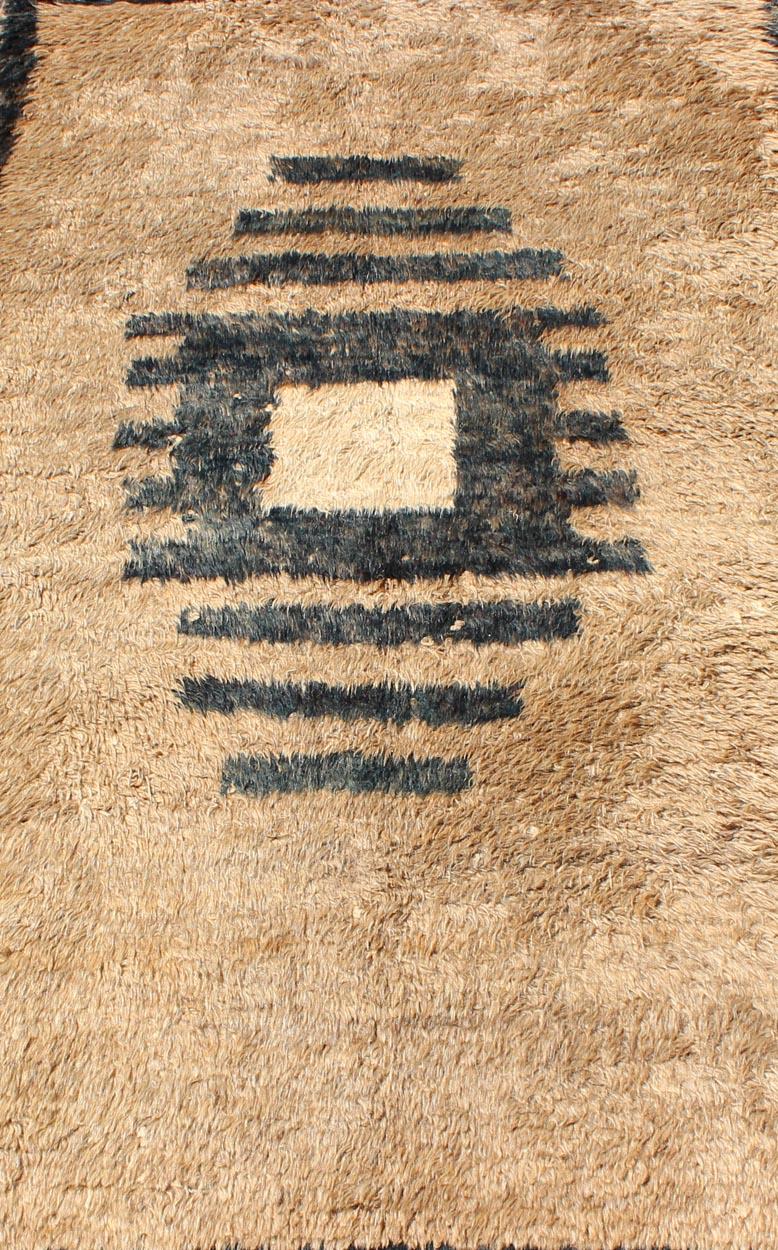 Vintage Turkish Tulu Rug with Modern Geometric Medallion in Sand and Charcoal 3