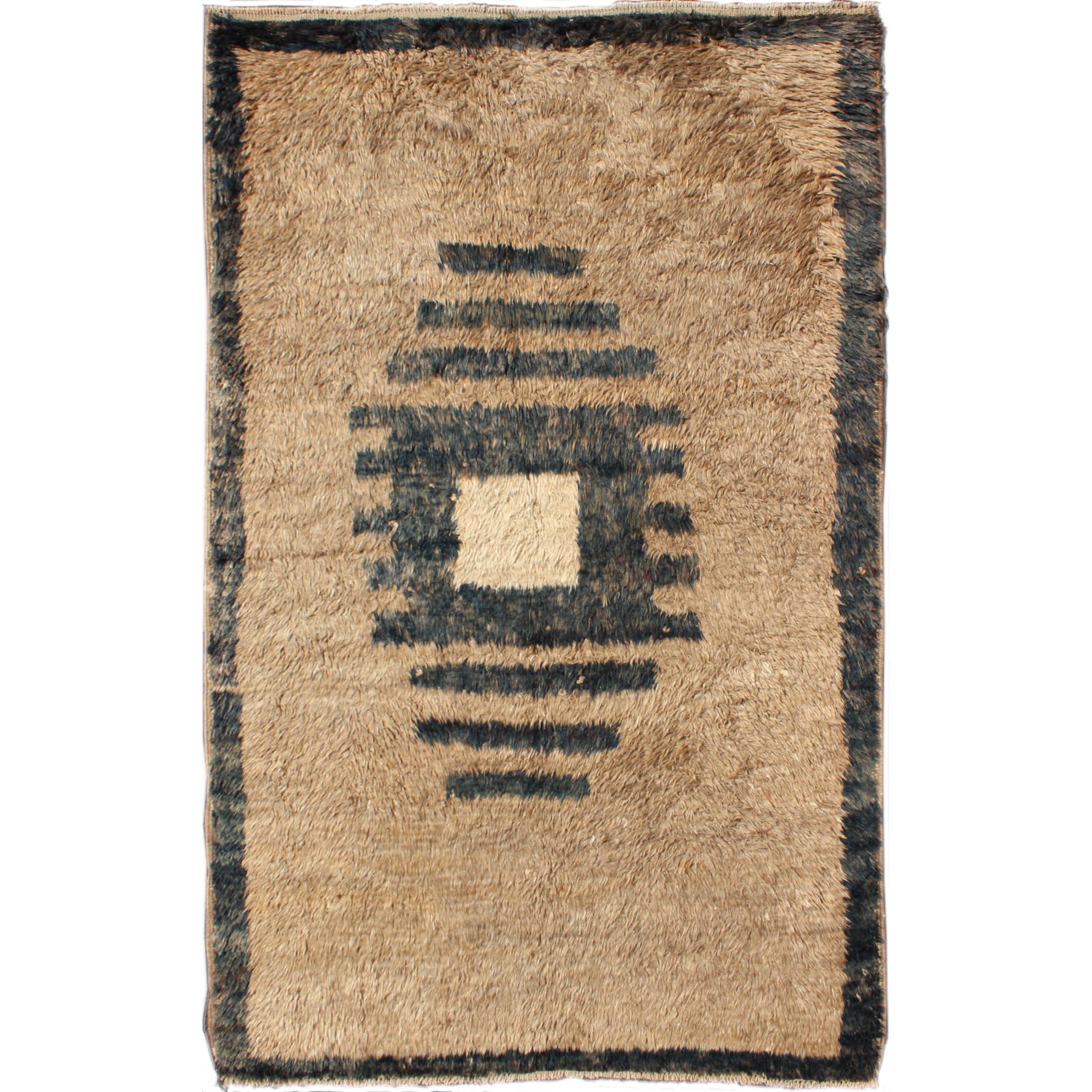 Vintage Turkish Tulu Rug with Modern Geometric Medallion in Sand and Charcoal