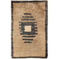 Vintage Turkish Tulu Rug with Modern Geometric Medallion in Sand and Charcoal