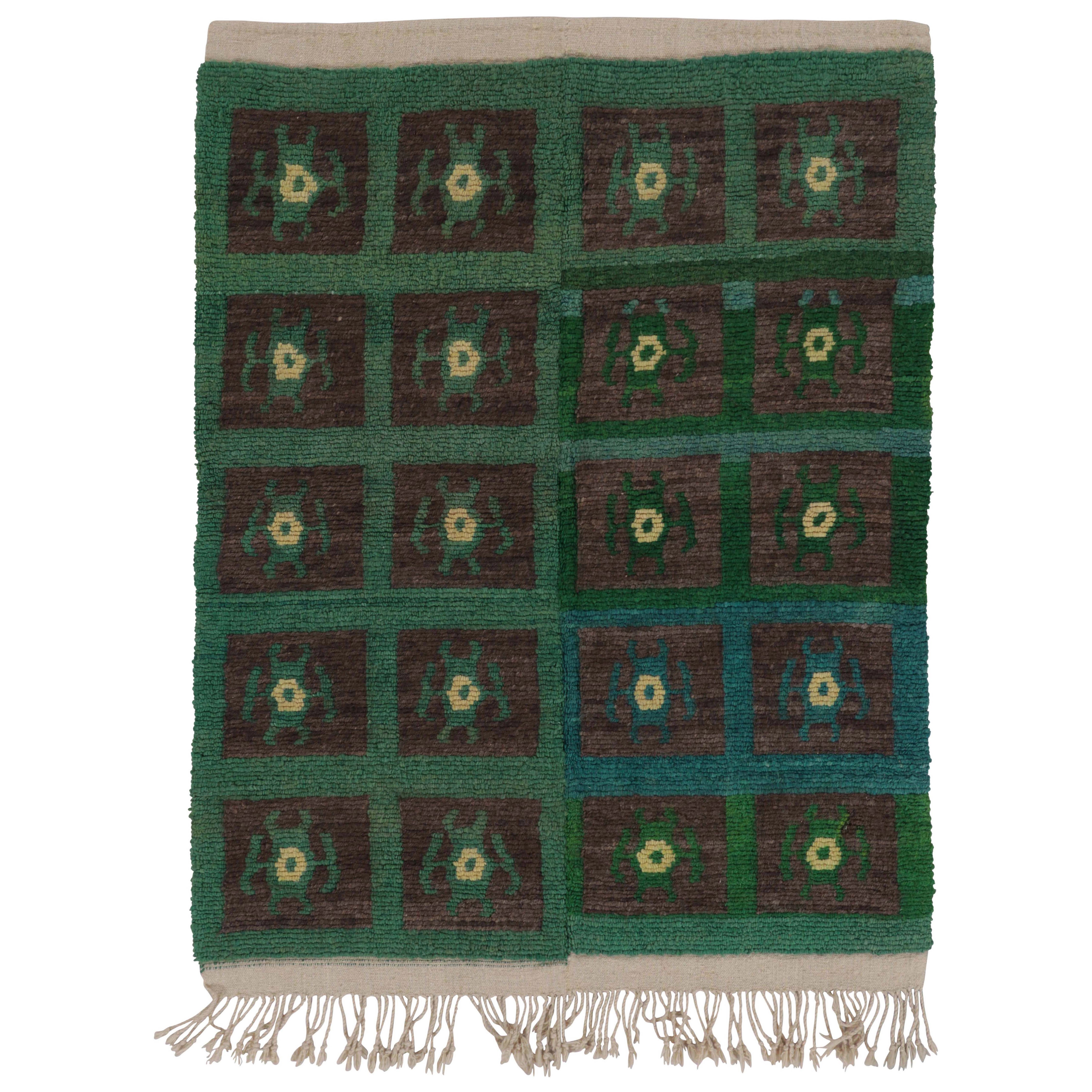 Vintage Turkish Tulu Rug with Playful Teal Geometric Pattern - Rug 
Kilim