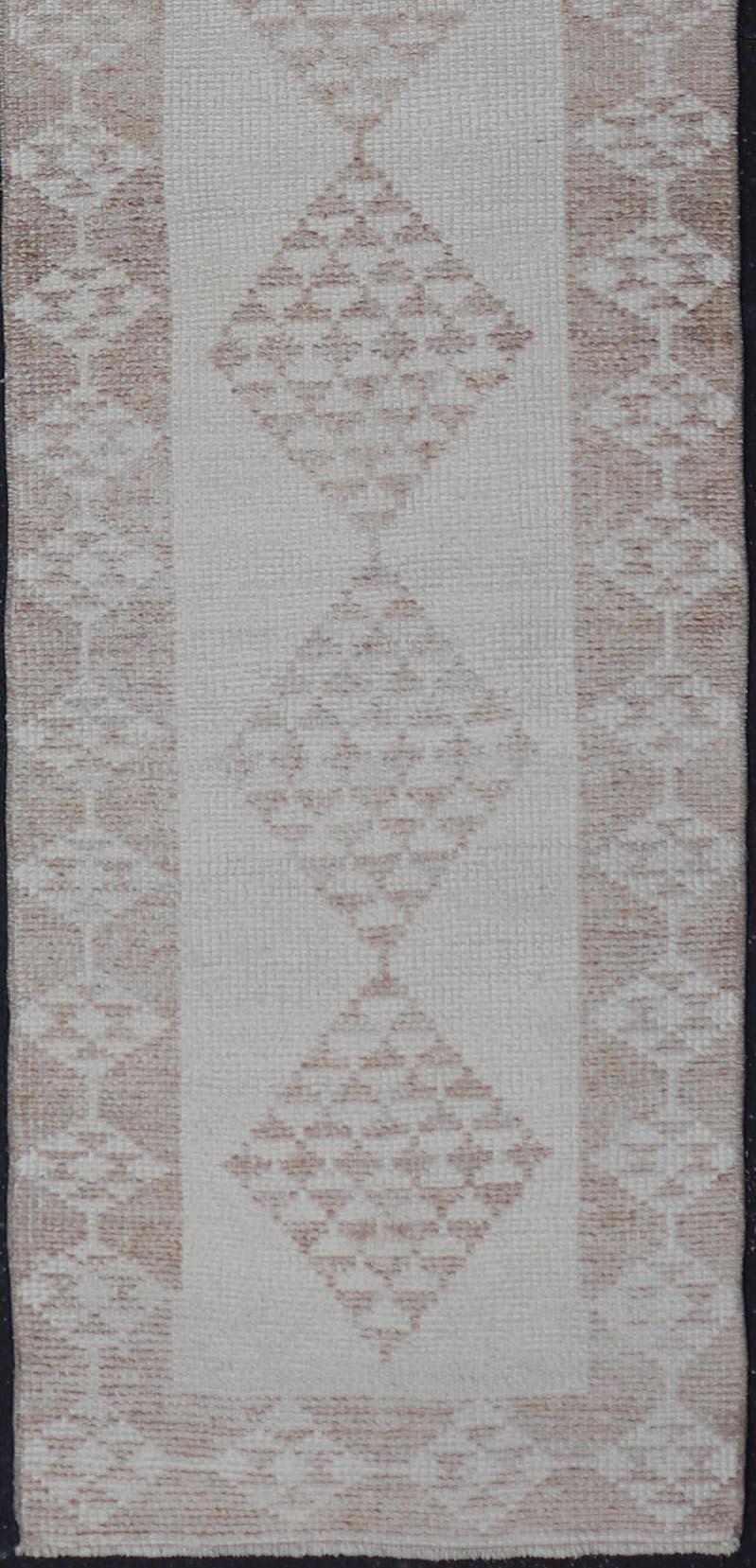 20th Century Vintage Turkish Tulu Runner -Neutral Tones and Geometric Diamond Patterns For Sale