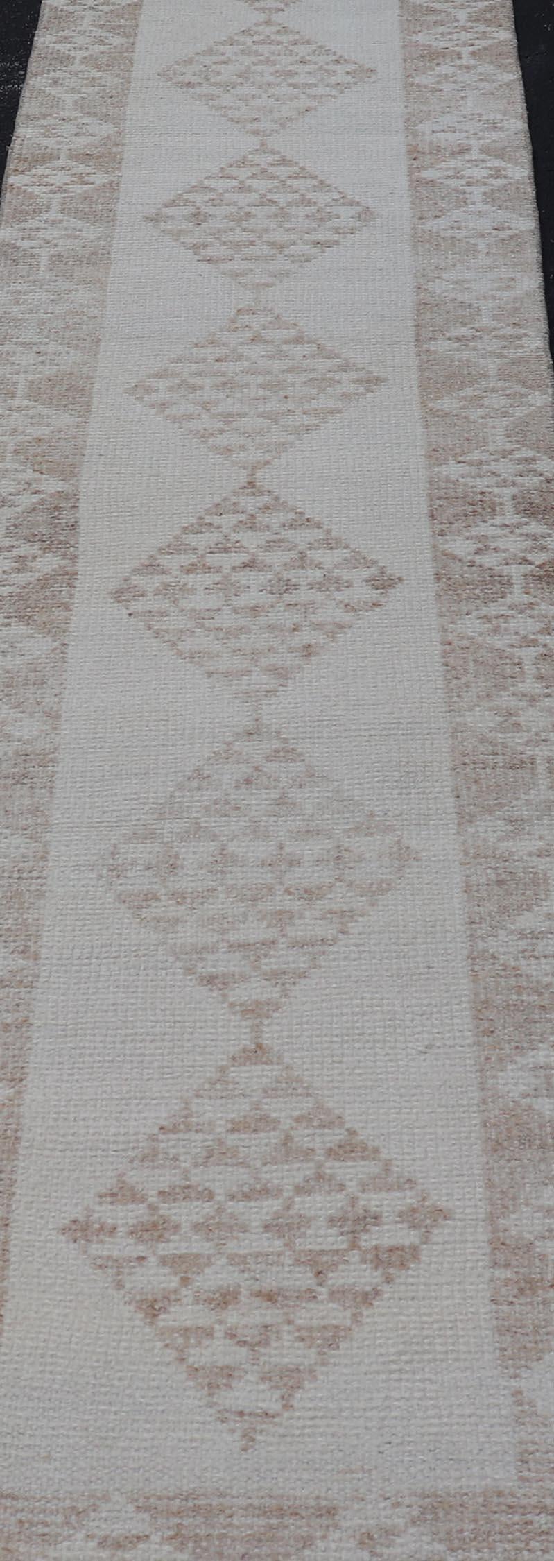 Vintage Turkish Tulu Runner -Neutral Tones and Geometric Diamond Patterns For Sale 1