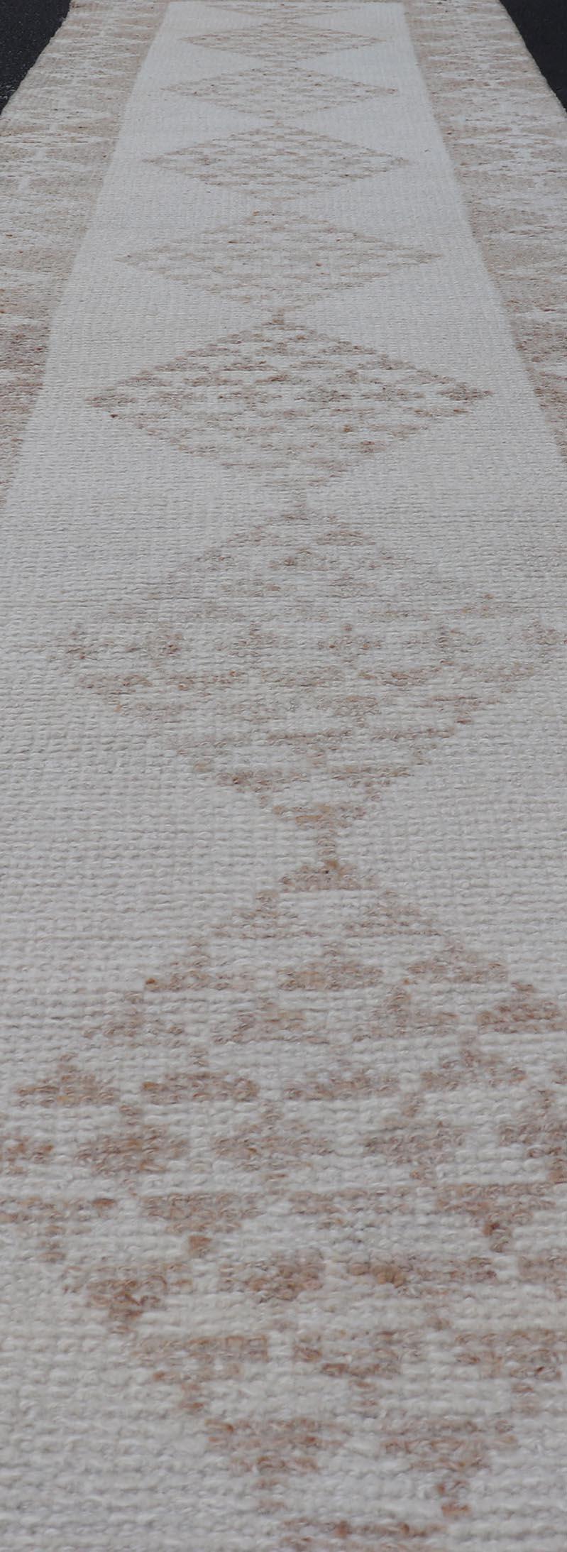 Vintage Turkish Tulu Runner -Neutral Tones and Geometric Diamond Patterns For Sale 2