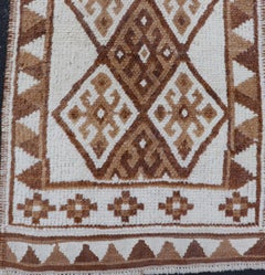 Vintage Turkish Tulu Runner with Ivory Field and Camel Diamond Pattern