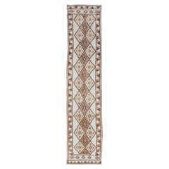 Vintage Turkish Tulu Runner with Ivory Field and Camel Diamond Pattern