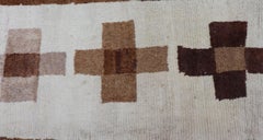 Vintage Turkish Tulu Runner with Ivory Field and Layered Brown Cross Motifs