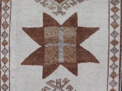Vintage Turkish Tulu Runner with Ivory Field and Muted Brown Star Motifs