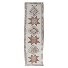 Vintage Turkish Tulu Runner with Ivory Field and Muted Brown Star Motifs