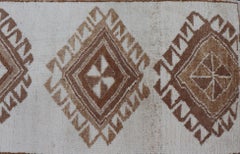 Vintage Turkish Tulu Runner with Ivory Field and Soft Brown Diamond Motifs