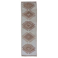 Vintage Turkish Tulu Runner with Ivory Field and Soft Brown Diamond Motifs