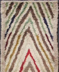 Vintage Turkish Tulu Runner with Tribal Design in Cream, Green, Red and Brown