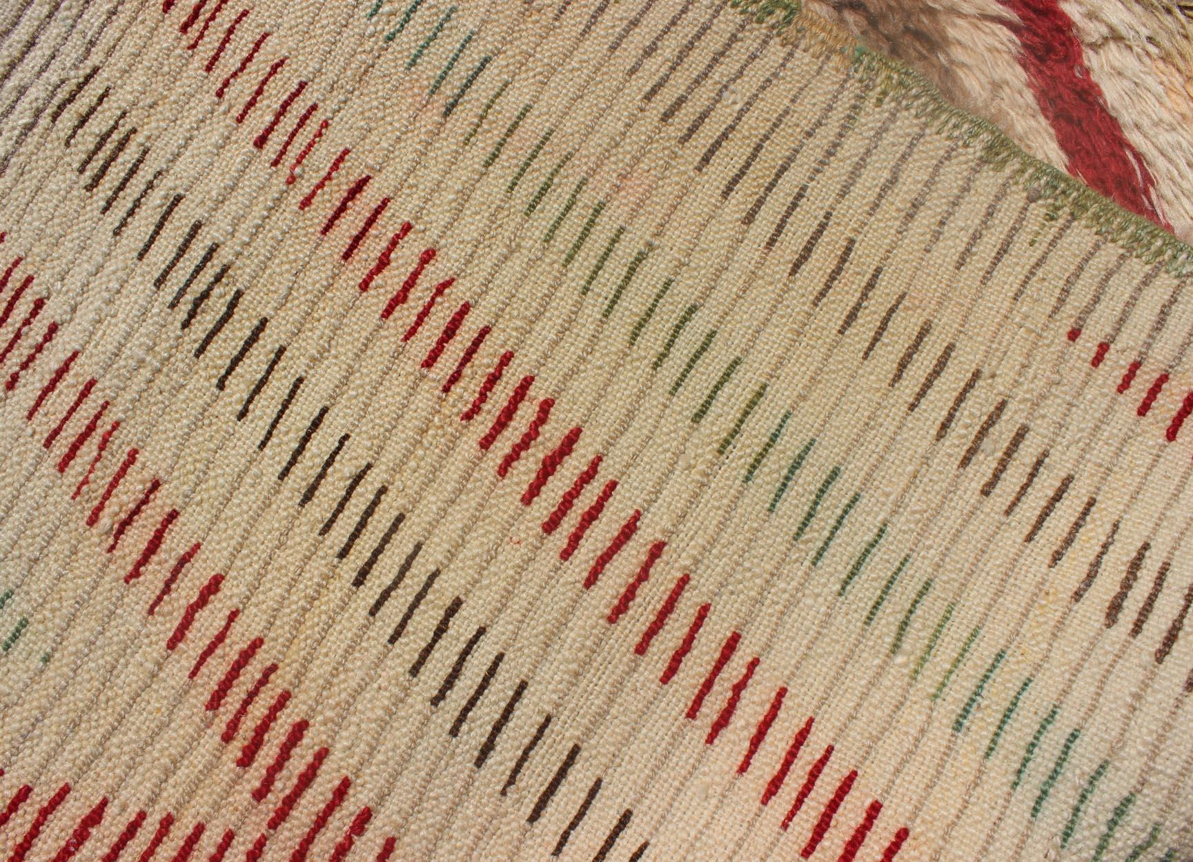 Vintage Turkish Tulu Runner with Tribal Design in Cream, Green, Red and Brown For Sale 2