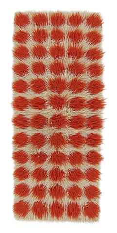 Vintage Turkish Tulu Shag Runner in Ivory and Orange - Rug & Kilim