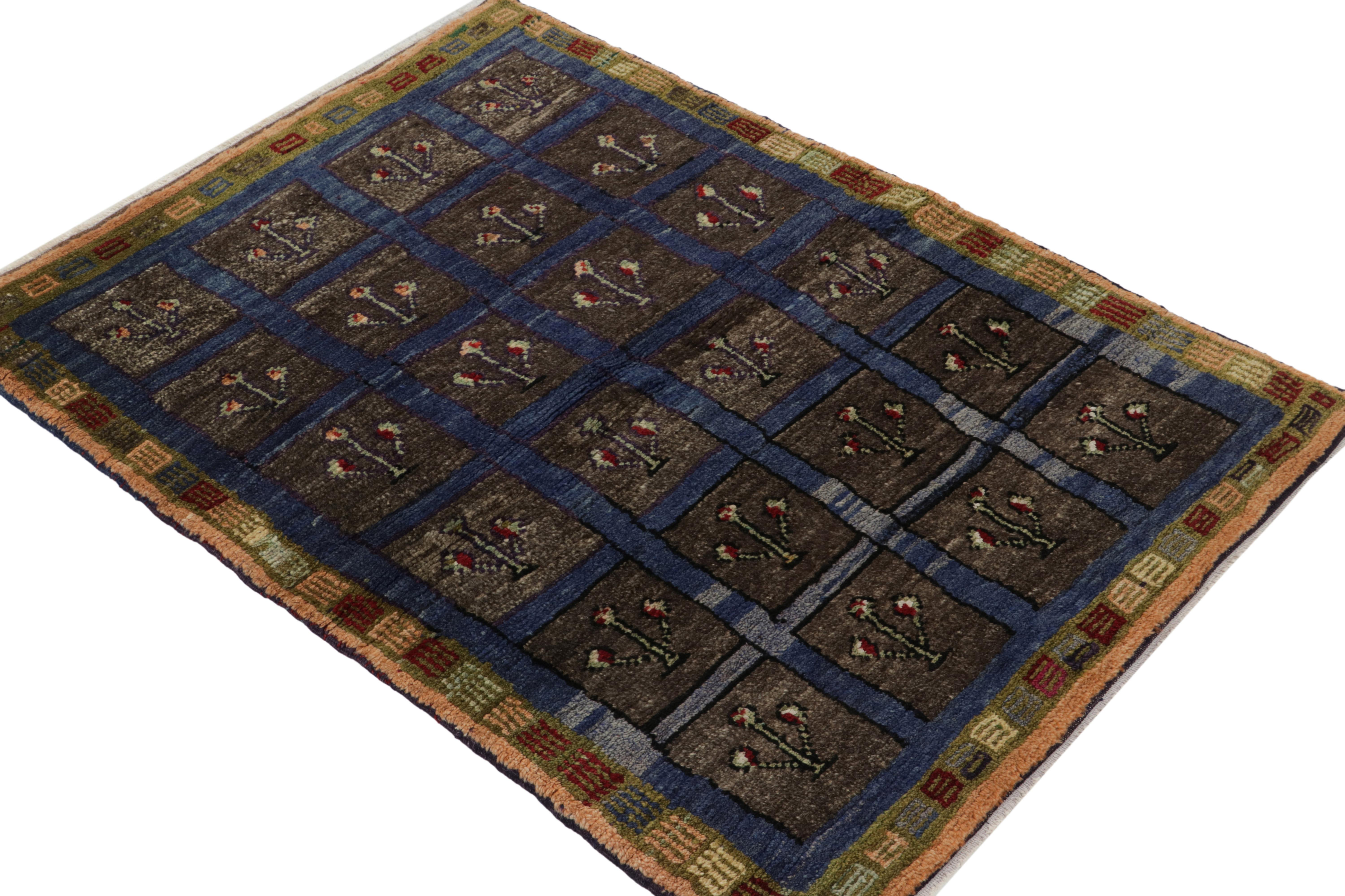 Hand-Knotted Vintage Turkish Tulu Tribal Rug in Gray, Blue Geometric Pattern by Rug & Kilim