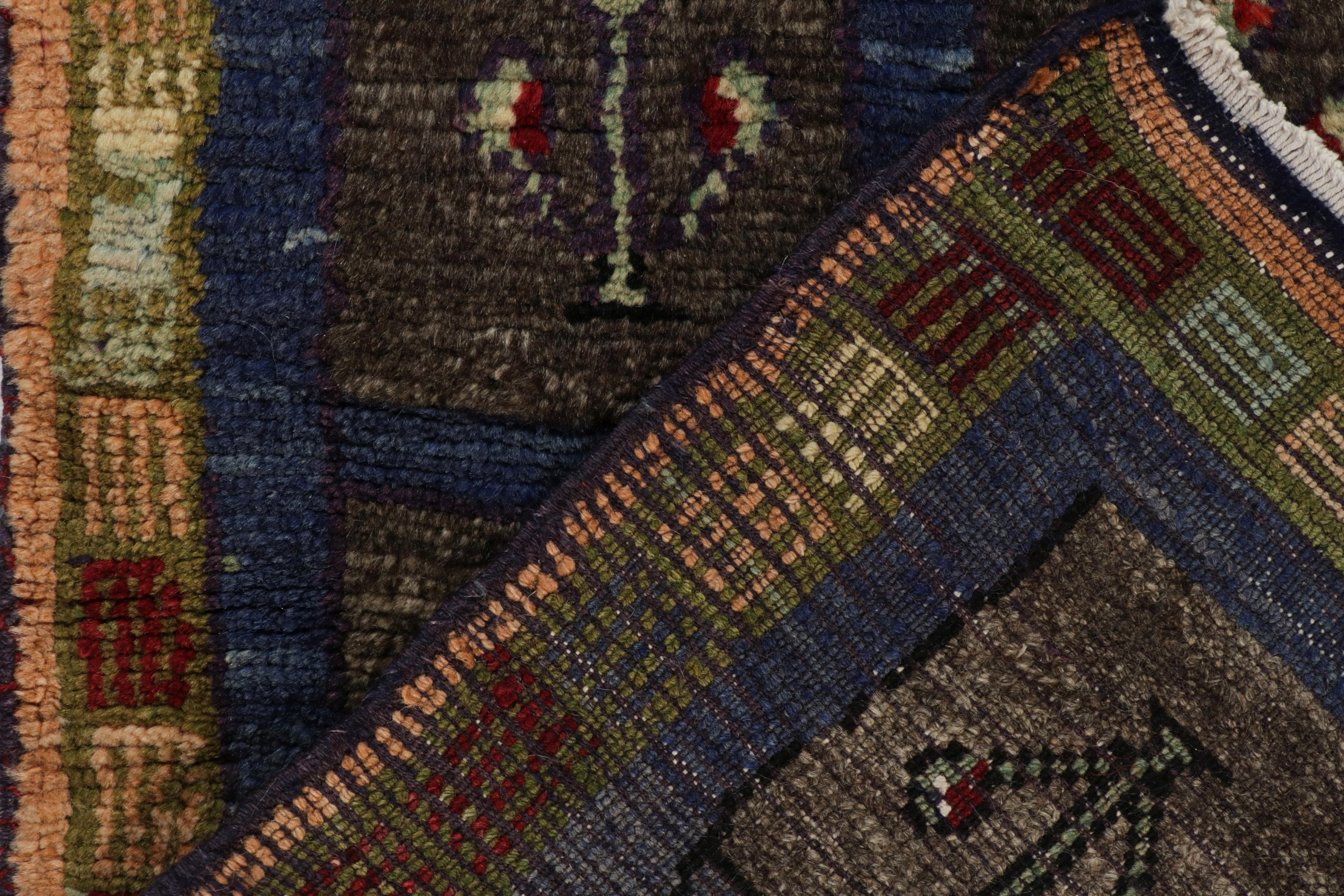 Wool Vintage Turkish Tulu Tribal Rug in Gray, Blue Geometric Pattern by Rug & Kilim