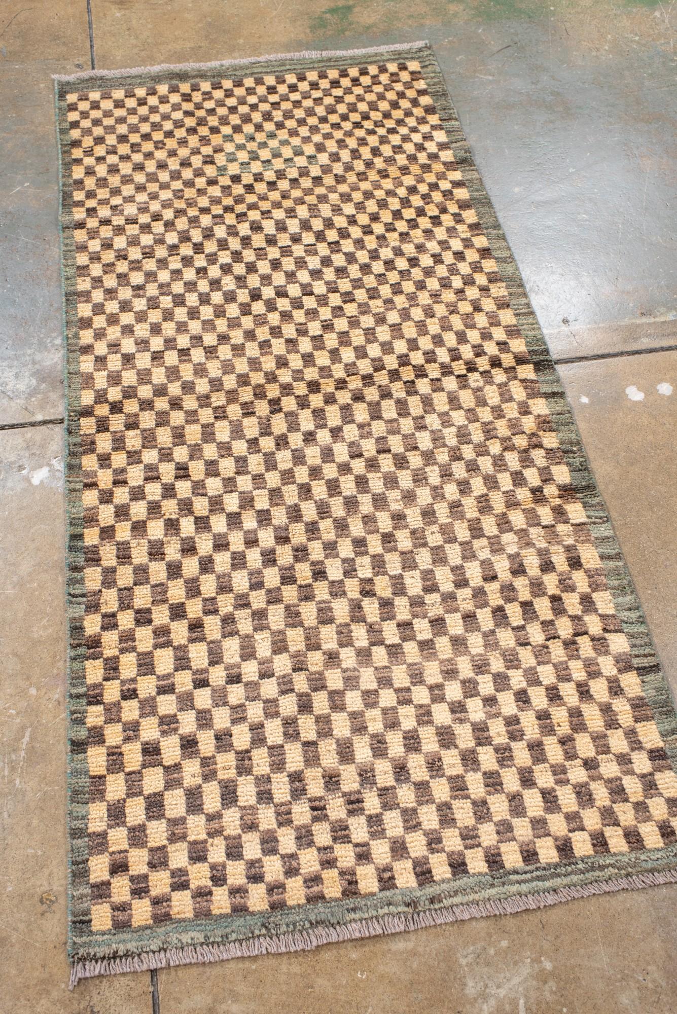 Hand-Knotted Vintage Turkish Tulu with Checkerboard Pattern For Sale