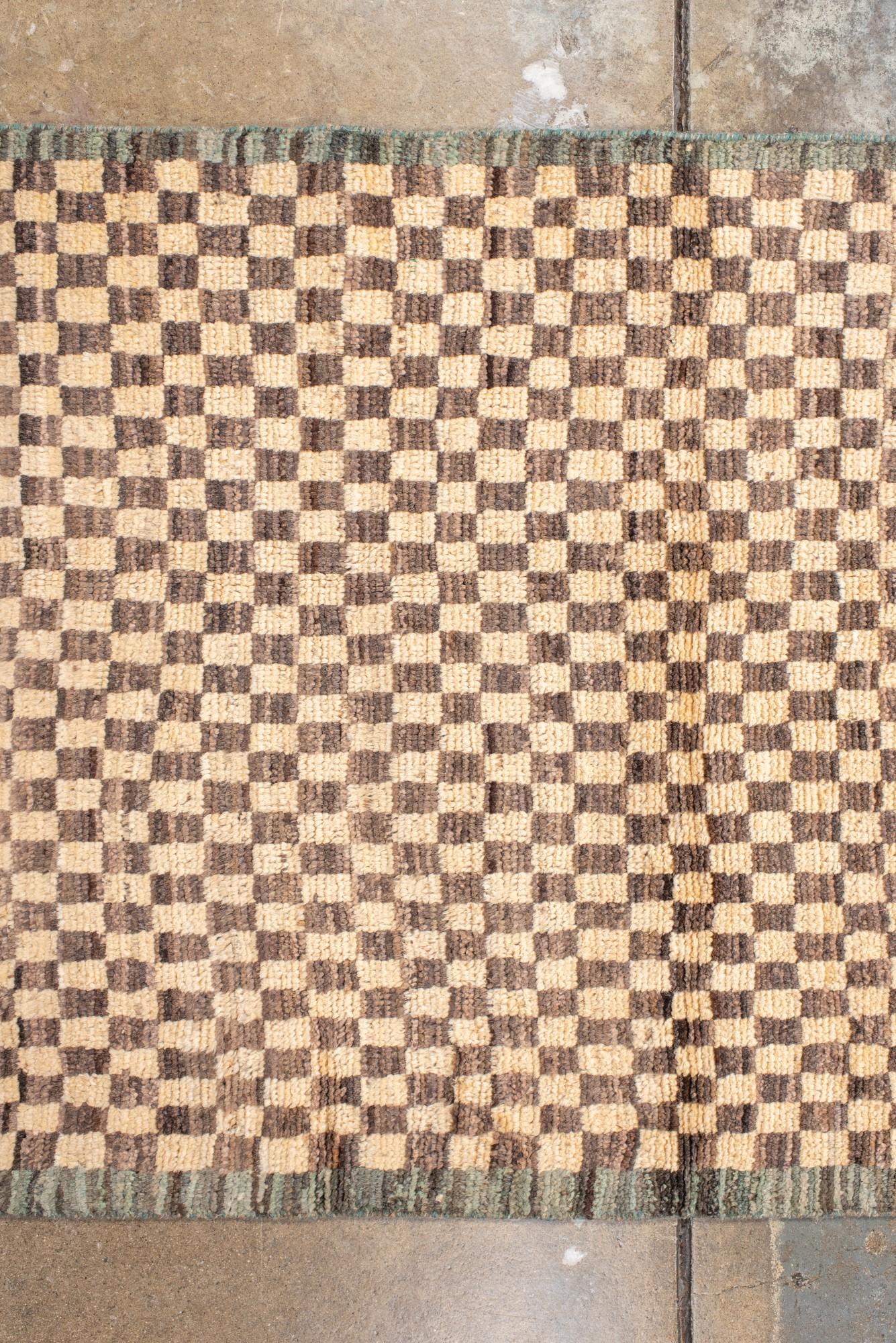 Wool Vintage Turkish Tulu with Checkerboard Pattern For Sale