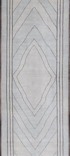 Vintage Turkish Unique Runner with Modern Design in Lt. Blue, Taupe and Brown