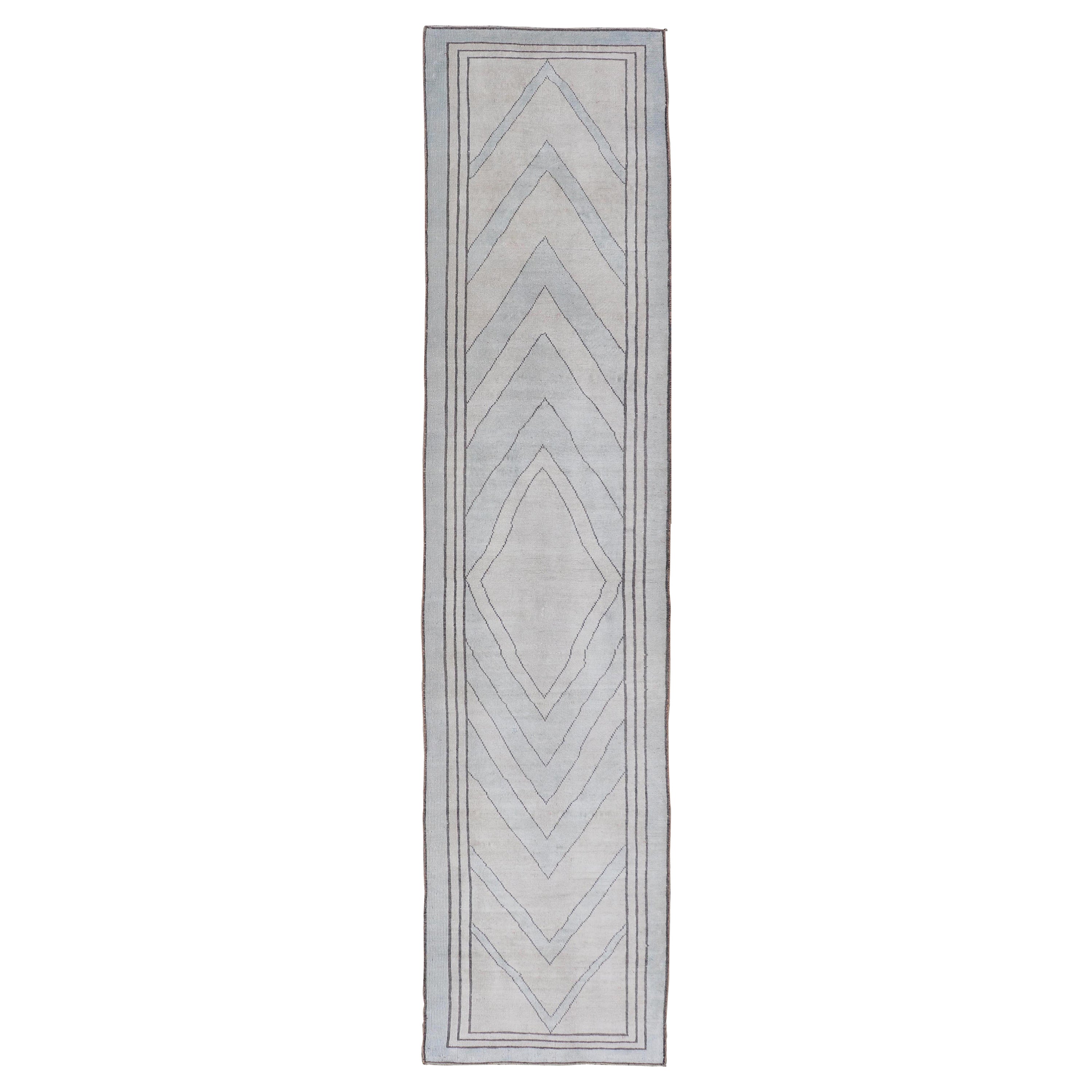 Türkischer einzigartiger Vintage-Läufer mit modernem Design in Lt. Blau, Taupe und Braun