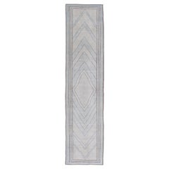 Türkischer einzigartiger Vintage-Läufer mit modernem Design in Lt. Blau, Taupe und Braun