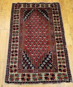 Vintage-Teppich im türkischen Dorfstil, handgeknüpft aus Wolle, rot und marineblau, 1950er Jahre, 3' x 5'