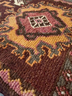 Vintage Turkish Village Yastik Rug • Maroon & Gold Handmade Wool Mini Rug