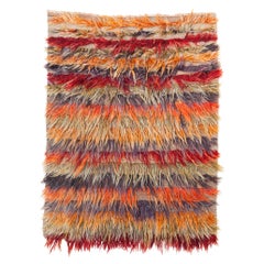 Retro Turkish Western Anatolian Tulu Carpet, Shaggy Kilim Wool Long Hair Rug