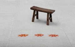 Vintage Turkish White Hemp Kilim Runner, Flat-Weave