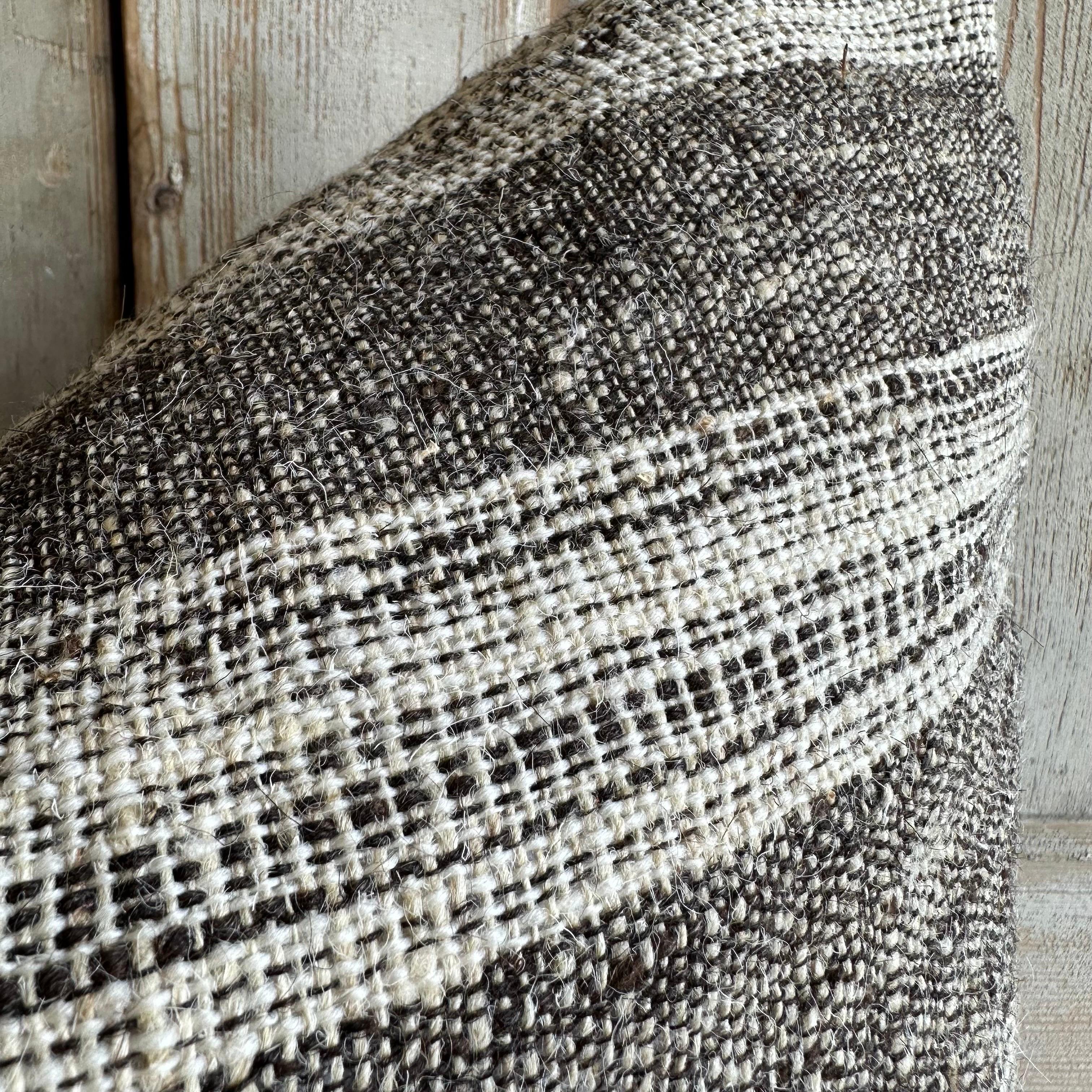 Contemporary Vintage Turkish Wool Accent Pillow in Brown and off White Stripes with Insert For Sale